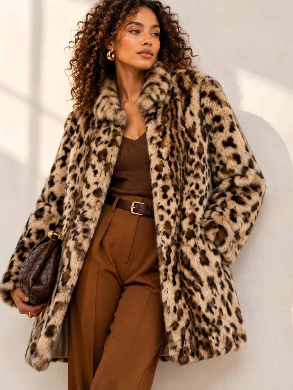 Funktional Genuine Rabbit Fur Leopard Animal Print Coat 100% Silk Lining Size M